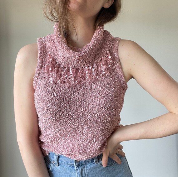 Cute 90's Y2K pink knit sleeveless top / knit ves… - image 4