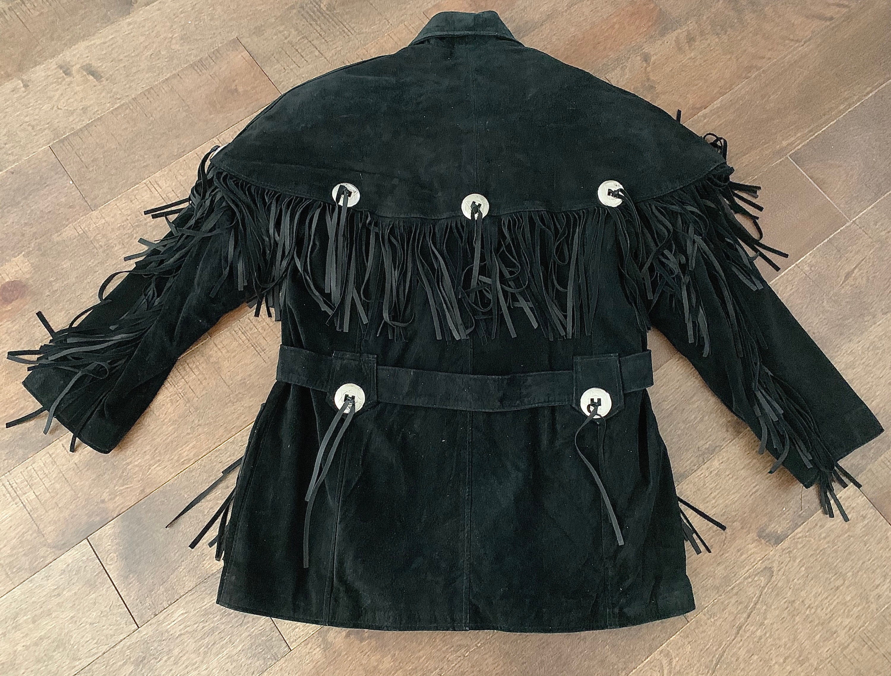 90's western black suede fringe leather jacket / Attached | Etsy