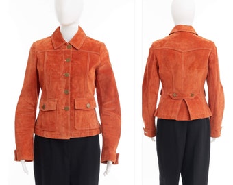 Y2K Danier burnt orange suede leather fitted jacket / short jacket / lightweight / size XS