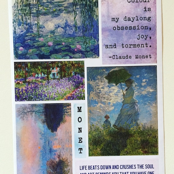 Stickers peinture impressionniste Claude Monet, Stickers carnet de citations d'art/d'artiste, Stickers impressionnisme scrapbooking, cadeau amateur d'art/artiste