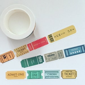 Taśma Washi Vintage Cinema/Theatre Ticket, Planer Filmowy na Wieczór, Taśma Dziennika Biletu Do Teatru Admit One, Taśma Albumu Sztuki Filmowej