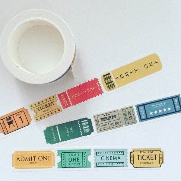 Vintage Cinema/Theatre Ticket Washi Tape, Movie Night Planner Washi, Admit One Theater Ticket Journal Tape, Film Art Scrapbook Tape