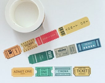 Vintage Cinema/Theatre Ticket Washi Tape, Movie Night Planner Washi, Admit One Theater Ticket Journal Tape, Film Art Scrapbook Tape