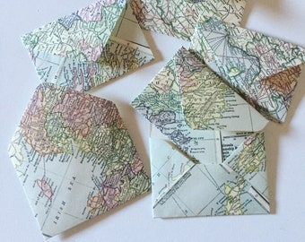 Atlas Map Mini Envelopes, Travel Journal Handmade Envelopes, Traveller Gift Envelope, Wedding/Party Favour Envelopes, Gift Wrapping