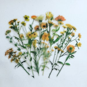 Conjunto de adesivos de flores amarelas, adesivos de buquê de flores selvagens, adesivos de flores silvestres, adesivos florais hippie boho, adesivos de flores de prado