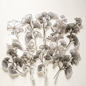 Juego de pegatinas de Ginkgo Biloba con detalles dorados, pegatinas de hojas de Ginkgo Biloba, pegatinas de planificador con motivos botánicos y verdes, pegatinas de plantas para álbumes de recortes