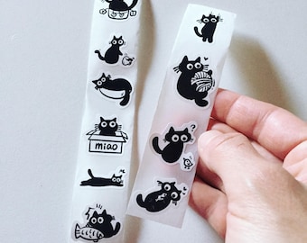 Black Cat Doodle Stickers: Kawaii Kitty Set, Journal Stickers