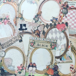 Carta per collage di Alice nel Paese delle Meraviglie, carta per scrapbooking con illustrazioni di Alice, carta per diario vintage, carta con cornice retrò, carta per scrapbooking