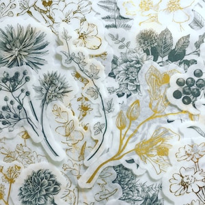 Juego de pegatinas de follaje dorado, pegatinas monocromáticas de plantas frondosas, pegatinas florales para planificador, pegatinas botánicas decorativas, pegatinas verdes para álbumes de recortes.