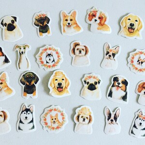 Stickers portrait de chien bohème, Stickers Carlin/Husky/Shiba Inu/Spaniel, Stickers animaux déco agenda, Stickers carnet de notes, cadeau pour amoureux des chiens
