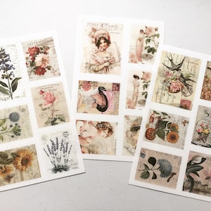 Set di adesivi per francobolli retrò romantici, adesivi decorativi di arte floreale/botanica, adesivi per francobolli shabby chic, abbellimento romantico di carte floreali