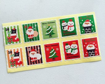 Christmas Stamp Stickers, Xmas Labels, Gift Wrapping Seals, Scrapbooking Stickers, Envelope Seals, Reward Stickers, Happy Post And Mail