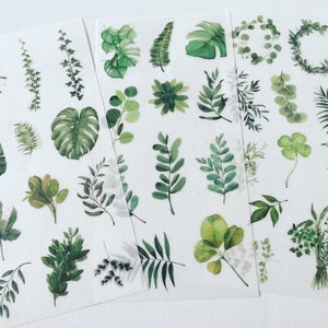 Foliage Sticker Set, Green Leaf Planner Stickers, Leafy Plant Stickers, Botanical Decorative Stickers, Greenery Scrapbook Stickers