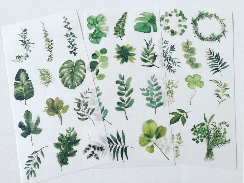 Foliage Sticker Set, Green Leaf Planner Stickers, Leafy Plant Stickers, Botanical Decorative Stickers, Greenery Scrapbook Stickers image 1