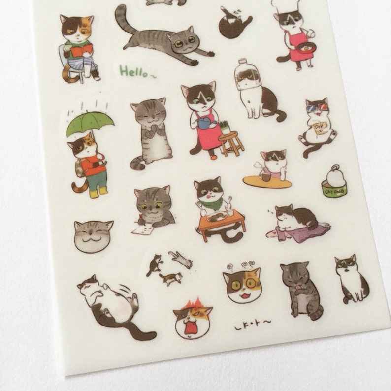 Kawaii Cat Stickers, Cat Planner Stickers, Diary Stickers, Card Embellishment, Korean Stickers, Tiny Craft Stickers, Scrapbooking Supply image 2