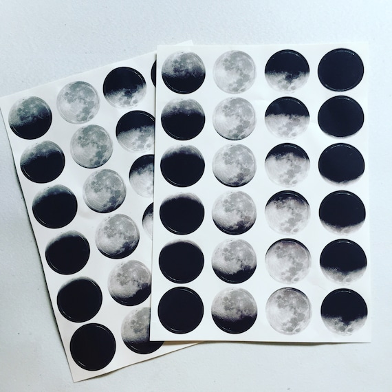 Moon Phase Stickers: 24 Round Galaxy Stickers (20mm)