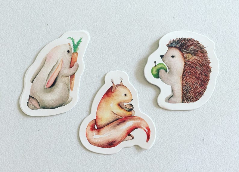 Woodland Animals Stickers, Fox / Hedgehog / Rabbit / Squirrel Deco Stickers, Scrapbooking Stickers, Card Embellishments, Crafting Stickers image 2