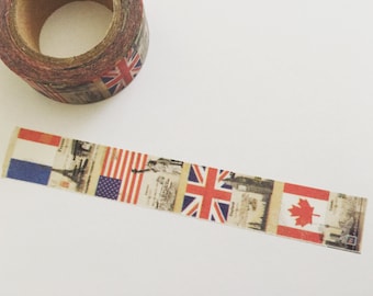 Vintage Washi Tape, Retro Planner Washi, Travel Landmarks Washi, Planner Tape, Planner Supplies, Scrapbook Supplies, Masking Tape (10M Roll)