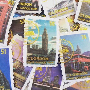 Adesivi con francobolli dei monumenti di Londra, adesivi con francobolli della Gran Bretagna, adesivi per album, adesivi per diari di viaggio, abbellimenti per biglietti