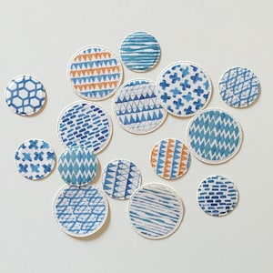 Blauwe shibori-aquarelstickers, Japanse tie-dyestickers, abstracte stickers, bruiloft/feestbedankje, cadeauverpakking, happy post and mail