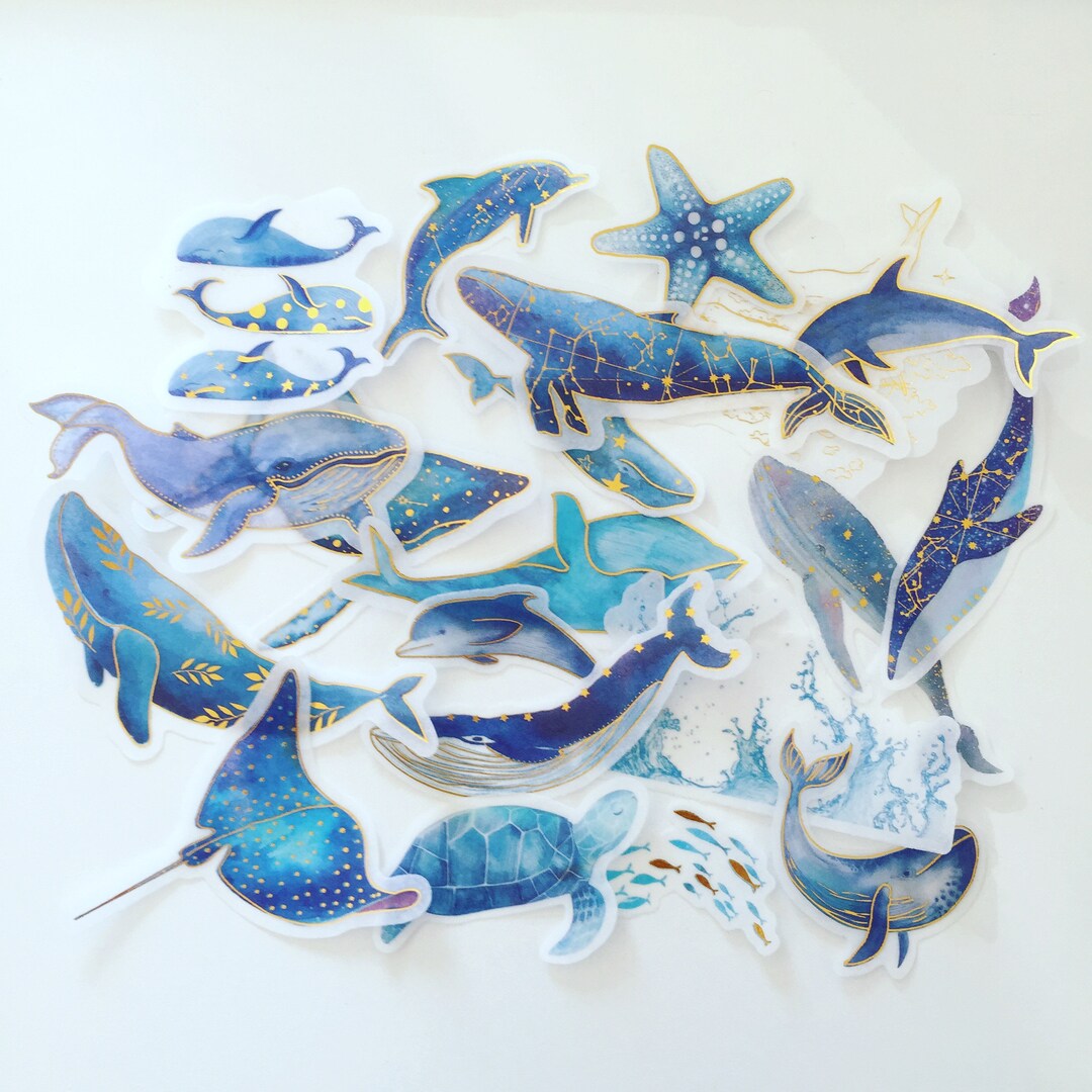 Port Life Sticker Marine Life Stickers: Watercolor Sea Animals With Gold Accents - Etsy