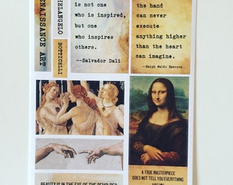 Italian Renaissance Art Stickers, Masterpiece Painting Stickers, Art Quote Journal Stickers, Italy Artist Scrapbook Sticker, Artist/Art Gift