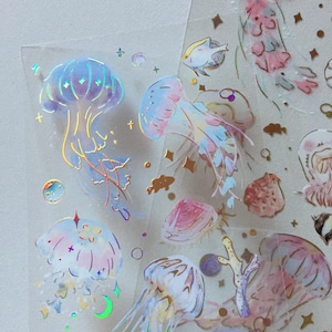Stickers kwallen, iriserende zeedieren plannerstickers, zeesterstickers, stickers zee/oceaan