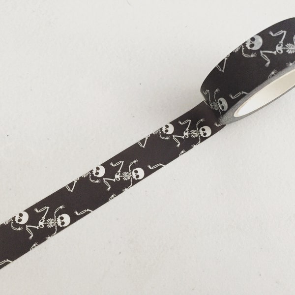 Skeleton Washi Tape, Black Goth Halloween Washi, Halloween Planner Washi, Gift Wrapping Tape, Crafting Tape, Decorative Tape