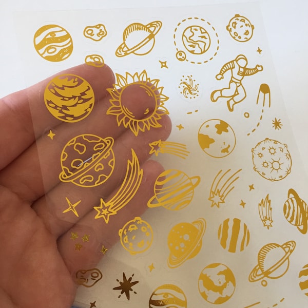 Gold Galaxy Planner Stickers, Space Planets / Stars Stickers, Gold Cosmos Journalling Stickers, Universe Diary Stickers, Astronaut Stickers
