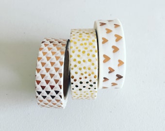 Gold Foil Polka Dots Washi Tape, Copper Gold Triangle Planner Washi, Foil Decorative Tape, Gift Wrapping Tape, Crafting Tape