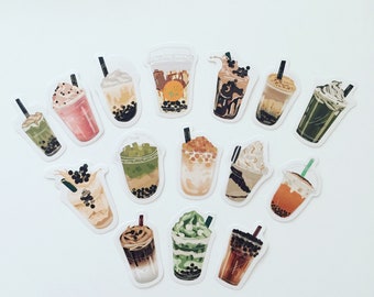 Bubble Tea Stickers, Boba Milk Drink Stickers, Food Planner/Journal Stickers, Taiwanese Tea Stickers, Bubble Tea Lover Gift