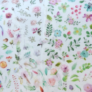 Conjunto de adesivos florais Ditsy, adesivos de rosa blush rosa, adesivos de planejador de flores Boho, adesivos de decoração botânica, adesivos de álbum de recortes de vegetação