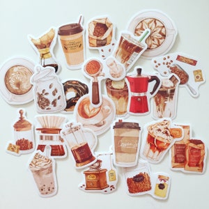 Stickers Coffee Shop, Stickers Barista pour boissons au café, Stickers agenda/journal vintage, embellissement café rétro, cadeau pour amateur de café
