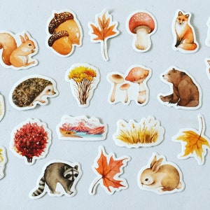 Forest Animals Stickers, Fox / Bear / Rabbit / Squirrel / Deer Stickers, Fall Scrapbooking Stickers, Autumn Woodland Crafting Stickers