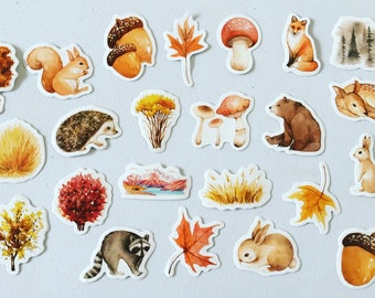 Forest Animals Stickers, Fox / Bear / Rabbit / Squirrel / Deer Stickers, Fall Scrapbooking Stickers, Autumn Woodland Crafting Stickers