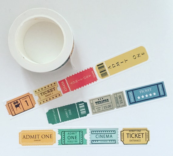 Vintage Cinema/Theatre Ticket Washi Tape, Movie Night Planner Washi, Admit  One Theater Ticket Journal Tape, Film Art Scrapbook Tape