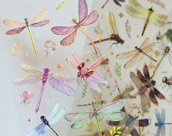 Iridescent Dragonfly Sticker Sheet: Gold Accent Planner Stickers