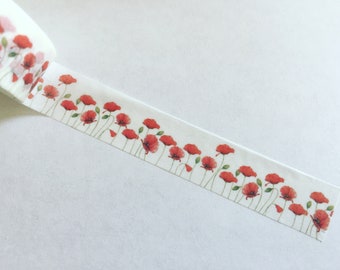 Poppy Flower Washi Tape, Romantic Floral Washi, Shabby Chic Washi, Masking Tape, Decorative Tape, Scrapbook Supplies, Poppies Planner Washi