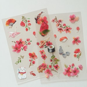 Japan Sakura Uchiwa Sushi Aufkleber, Kirschblüte Planer Aufkleber, Glückskatze Aufkleber, Japanische Laterne Aufkleber, Papierkran Aufkleber