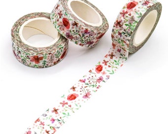 Poppy Field Washi Tape, Washi floral romantique, Shabby Chic Washi, Ruban de masquage, Ruban décoratif, Fournitures de scrapbooking, Planificateur de coquelicots Washi