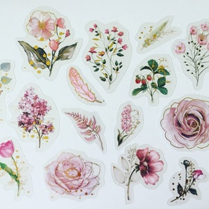 Conjunto de adesivos de flores rosas douradas, adesivos de flores rosas, adesivos florais românticos, adesivos de buquê de rosas blush, adesivos florais boho hippie