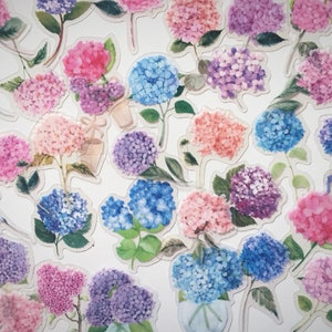 Stickers fleur d'hortensia, Stickers fleur d'hortensia, Stickers floraux bohème violet, Stickers romantiques pour journal intime, cadeau pour amoureux des plantes