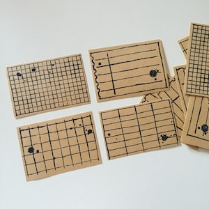 Autocollants notes en papier kraft éclaboussures d'encre vieillie, autocollants de journal vintage quadrillés, notes en papier kraft de journal/scrapbook
