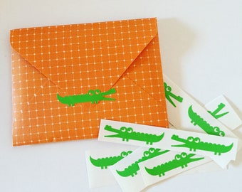 Crocodile Vinyl Stickers: Funny Alligator Envelope Seals, Gift Wrapping - Set of 4