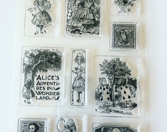 Alice In Wonderland Clear Silicone Stamps, Vintage Book Stamps, Reading / Bookworm Planner Stamps, Scrapbooking Stamps, Crafting Supplies