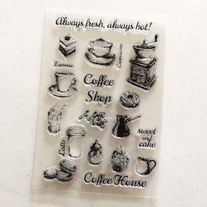 Tampons en silicone transparents Coffee, Coffee Lover Planner, Tampons alimentaires vintage, Fournitures créatives, Tampons de scrapbooking, Fournitures de scrapbooking