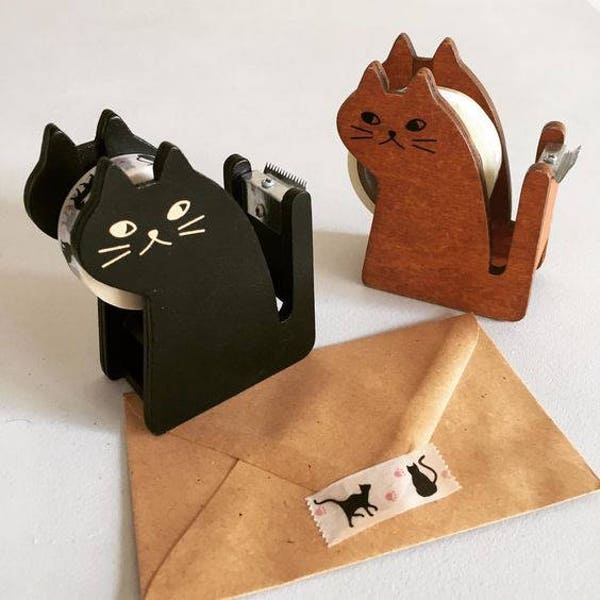 Cat Tape Dispenser, Wooden Kitty Tape Holder, Masking Tape Dispenser, Washi Tape Dispenser, Stationery Supplies, Crazy Cat Lady Gift