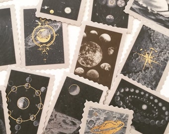 Stickers espace planificateur rehaussés d'or, Stickers planète galaxie pour journalisation/scrapbooking, Stickers poussière de lune dorés, Stickers agenda univers