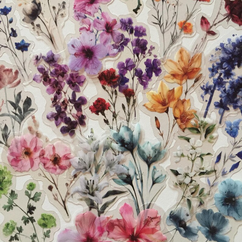 Colorful Floral Stickers: Spring Flower Bouquet, Meadow Plants (50pc ...
