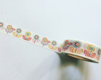 Retro Sunflower Pattern Washi Tape, Retro Flower Plant Planner Washi, Gift Wrapping Tape, Summer Floral Crafting Tape, Planner Supplies